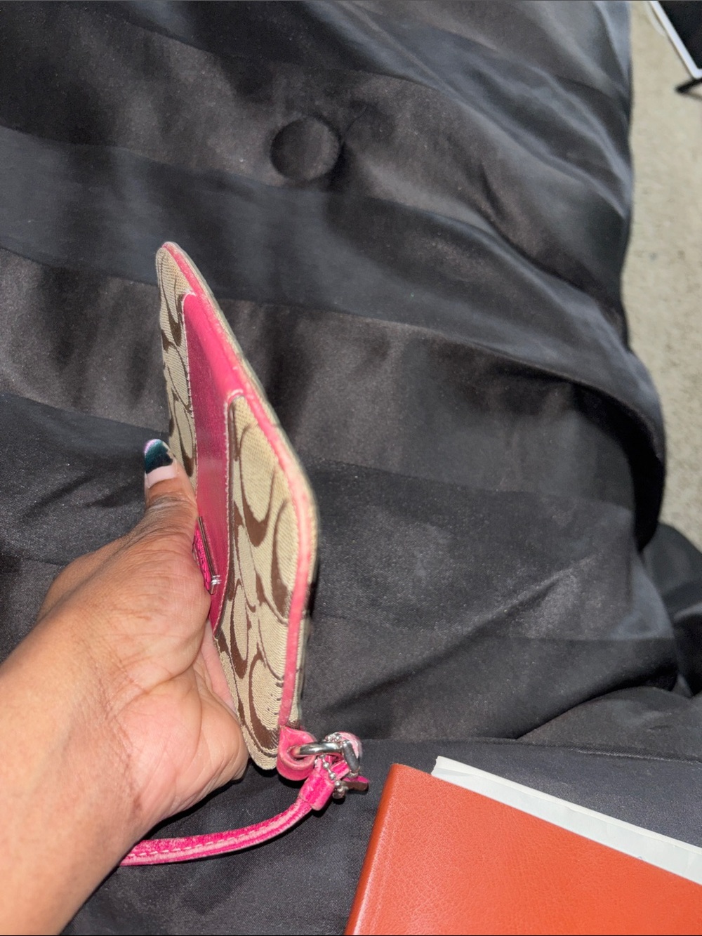 Coach Brown Signature Canvas Wristlet with Pink Leather Trim - Picture 5 of 7